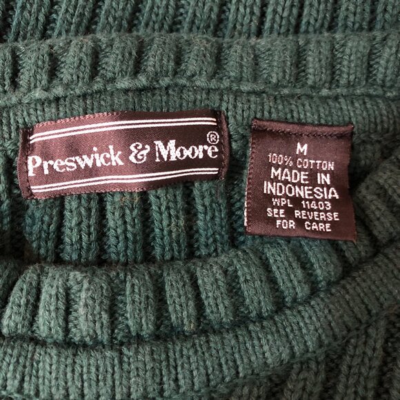 Preswick & Moore Mens Hunter Green Ribbed Knit 100% Cotton Sweater Size M - Picture 3 of 6